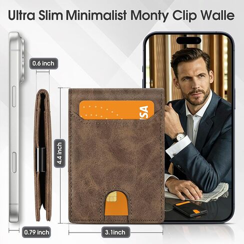 Slim Wallet for Men,Money Clip Minimalist Card Wallet RFID Blocking Front Pocket Bifold Mens Wallet Thin Credit Card Holder with 11 Card Slots ID Window Crazy Horse Coffee in Saudi Arabia