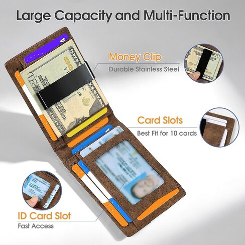 Slim Wallet for Men,Money Clip Minimalist Card Wallet RFID Blocking Front Pocket Bifold Mens Wallet Thin Credit Card Holder with 11 Card Slots ID Window Crazy Horse Coffee in Saudi Arabia