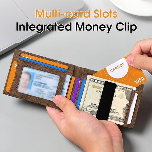 Slim Wallet for Men,Money Clip Minimalist Card Wallet RFID Blocking Front Pocket Bifold Mens Wallet Thin Credit Card Holder with 11 Card Slots ID Window Crazy Horse Coffee in Saudi Arabia