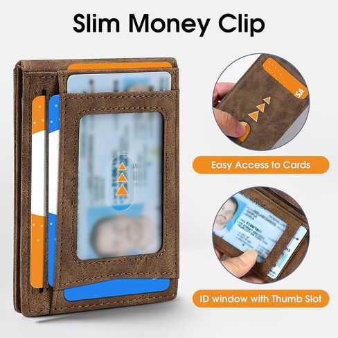 Slim Wallet for Men,Money Clip Minimalist Card Wallet RFID Blocking Front Pocket Bifold Mens Wallet Thin Credit Card Holder with 11 Card Slots ID Window Crazy Horse Coffee in Saudi Arabia