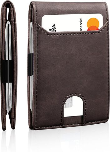 Slim Wallet for Men,Money Clip Minimalist Card Wallet RFID Blocking Front Pocket Bifold Mens Wallet Thin Credit Card Holder with 11 Card Slots ID Window Crazy Horse Coffee in Saudi Arabia