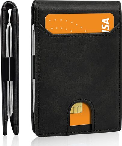 Slim Wallet for Men,Money Clip Minimalist Card Wallet RFID Blocking Front Pocket Bifold Mens Wallet Thin Credit Card Holder with 11 Card Slots ID Window Crazy Horse Coffee in Saudi Arabia