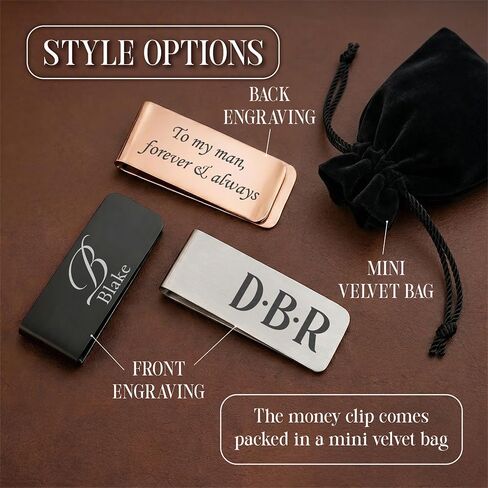 Personalized Monogram Money Clip, Engraved Money Clip for Men, Initial Holder Gifts, Father Day Gifts, Money Keepsake for Husband in Kuwait
