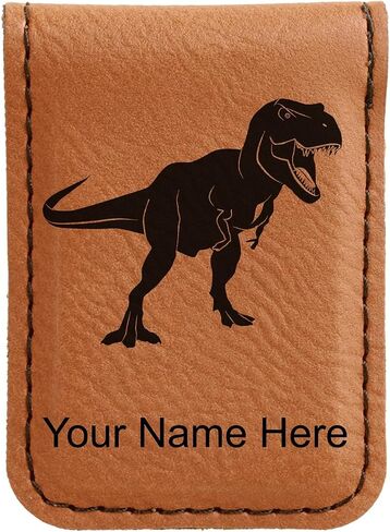 LaserGram Slim Magnetic Money Clip, Tyrannosaurus Rex Dinosaur, Personalized Engraving Included (Dark Brown) in Kuwait