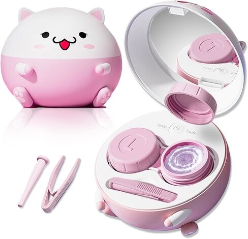 Vastsoon Cute Contact Lens Cleaner, Case Cleaning Machine with Solution Soak Case and Contact Lens Applicator Tool for Daily Vision Care, Travel Size (Pink) in Saudi Arabia