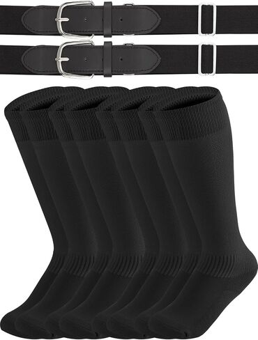 ZenNex 4 Pairs Youth Baseball Socks and 2 Belts Thickened Softball Football Socks and Elastic Belt for Boys Girls, Ages 7-12 in Saudi Arabia