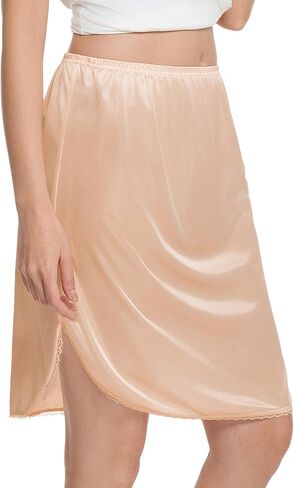 WiWi Half Slip for Women Under Dress Silky Underskirt Slit Satin Soft Skirt with Lace Trim Daywear Solutions S-XXL in Kuwait