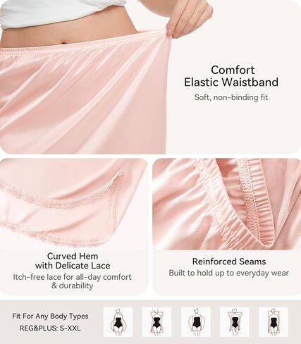WiWi Half Slip for Women Under Dress Silky Underskirt Slit Satin Soft Skirt with Lace Trim Daywear Solutions S-XXL in Kuwait