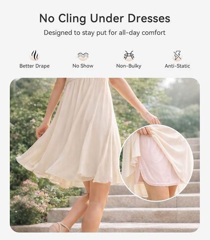 WiWi Half Slip for Women Under Dress Silky Underskirt Slit Satin Soft Skirt with Lace Trim Daywear Solutions S-XXL in Kuwait