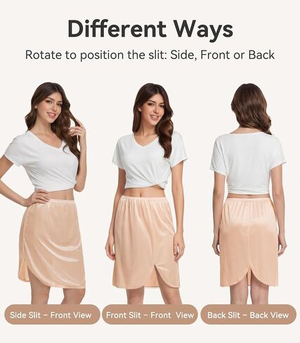 WiWi Half Slip for Women Under Dress Silky Underskirt Slit Satin Soft Skirt with Lace Trim Daywear Solutions S-XXL in Kuwait