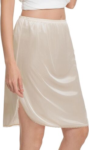 WiWi Half Slip for Women Under Dress Silky Underskirt Slit Satin Soft Skirt with Lace Trim Daywear Solutions S-XXL in Kuwait