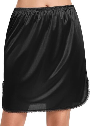 WiWi Half Slip for Women Under Dress Silky Underskirt Slit Satin Soft Skirt with Lace Trim Daywear Solutions S-XXL in Kuwait