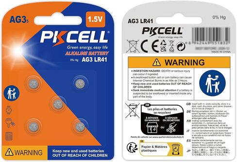 PKCELL AG3 1.5V Battery LR41 392 384 192 Button Alkaline Cell for Digital Thermometer- 5Count in Kuwait