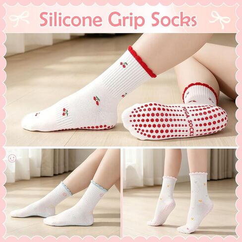 Cute Pilates Grip Socks for Women, 6 Pairs Non-Slip Yoga Socks with Grippy Dots & Arch Support for Ballet & Reformers in Kuwait