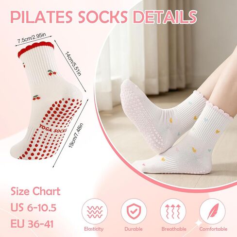 Cute Pilates Grip Socks for Women, 6 Pairs Non-Slip Yoga Socks with Grippy Dots & Arch Support for Ballet & Reformers in Kuwait