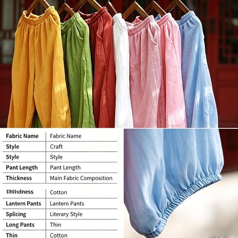 Martial Arts Training Pants Unisex,Tai Chi Lantern Pants for Women Linen Elastic Waist,Wide Leg Breathable Cotton Kung Fu Trousers,for Shaolin Wing Chun Qigong Yoga Daily Wear in Kuwait