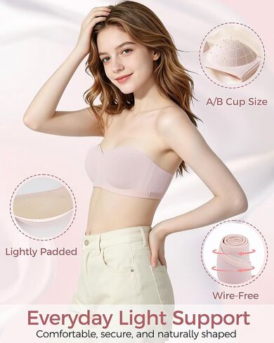 Etdane Girls Strapless Bra for Teens Bandeau Bras with Clear Straps 10-12 12-14 14-16 Wireless Girl Training Bra Size 32-36 in Saudi Arabia