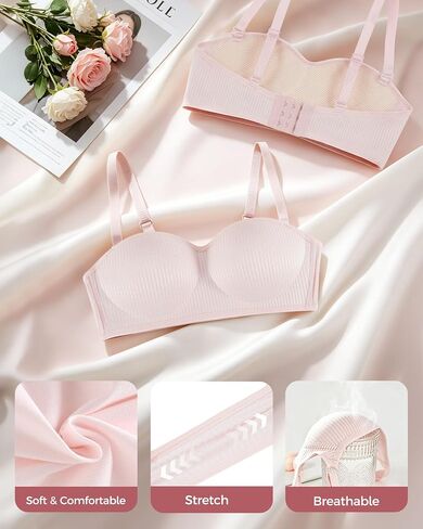 Etdane Girls Strapless Bra for Teens Bandeau Bras with Clear Straps 10-12 12-14 14-16 Wireless Girl Training Bra Size 32-36 in Saudi Arabia