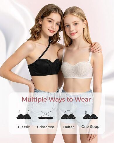 Etdane Girls Strapless Bra for Teens Bandeau Bras with Clear Straps 10-12 12-14 14-16 Wireless Girl Training Bra Size 32-36 in Saudi Arabia