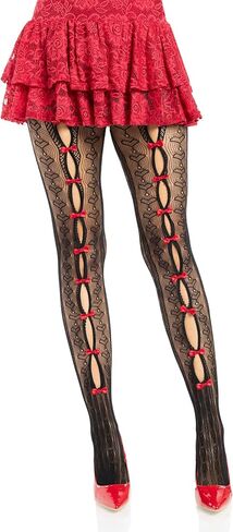 جوارب طويلة على شكل قلب للسيدات من Leg Avenue، جوارب طويلة مخططة على شكل قلب مع فتحة مفتاح وتفاصيل فيونكة صغيرة in Kuwait