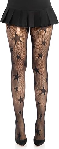 لباس ضيق نسائي من Leg Avenue Star Fishnet للنساء، جوارب طويلة عصرية بتصميمات النجوم in Kuwait