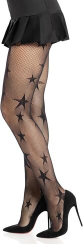 لباس ضيق نسائي من Leg Avenue Star Fishnet للنساء، جوارب طويلة عصرية بتصميمات النجوم in Kuwait