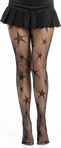 لباس ضيق نسائي من Leg Avenue Star Fishnet للنساء، جوارب طويلة عصرية بتصميمات النجوم in Kuwait
