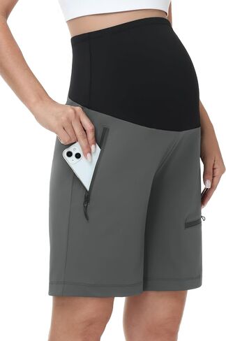 Maternity Shorts Over Belly Quick Dry Cargo Shorts Workout Running Hiking Summer Pregnancy Short Zipper Pockets in Kuwait