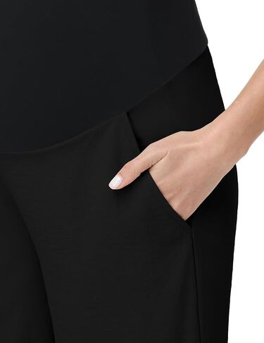 Maternity Capris Wide Leg Pants Over Belly Casual Palazzo Loose Pregnancy Cropped Trousers with Pockets in Kuwait