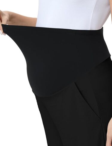 Maternity Capris Wide Leg Pants Over Belly Casual Palazzo Loose Pregnancy Cropped Trousers with Pockets in Kuwait