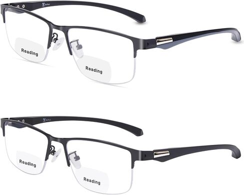2 Pack Men's Progressive Multifocal Reading Glasses,Half Rim Metal Frame TR90 Temples Blue Light Blocking Anti Eyestrain Multifocus Computer Readers,2.5x in Saudi Arabia