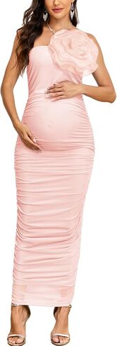 AISWI ثلاثية الأبعاد فستان الأمومة الأزهار أنيقة شبكة Ruched Bodycon حمالة أنبوب ماكسي فساتين الحمل استحمام الطفل التقطت الصور in Kuwait