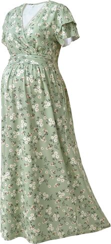 Women Maternity Maxi Dress V Neck Summer Long Flowy Casual Pregnancy Dresses for Baby Shower & Photoshoot in Saudi Arabia