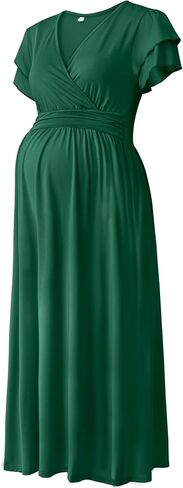 Maternity Maxi Dress for Women Summer V Neck Flowy for Baby Shower | Short Sleeve Wrap Design with Pockets,Soft Stretchy Fit for Growing Bumps,Pregnancy Dress for Photoshoot & Casual Outings in Kuwait