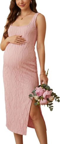 guruixu Maternity Dress Sleeveless Square Neck Bodycon Midi Dress Side Slit Casual Everyday Pregnancy Baby Shower Vacation in Saudi Arabia