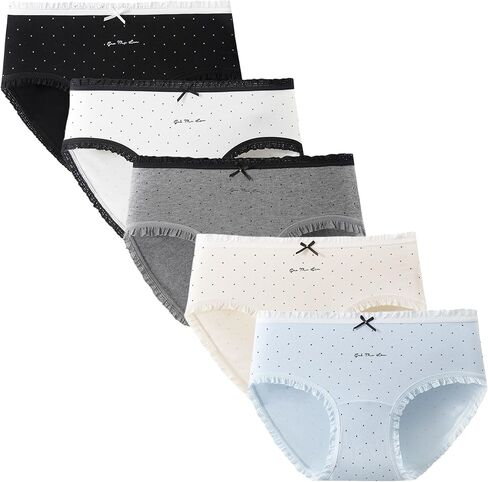 Teen Girls Underwear, 5 Packs Cotton Briefs with Lace & Dot Design for Teens 8-14 Years in Kuwait