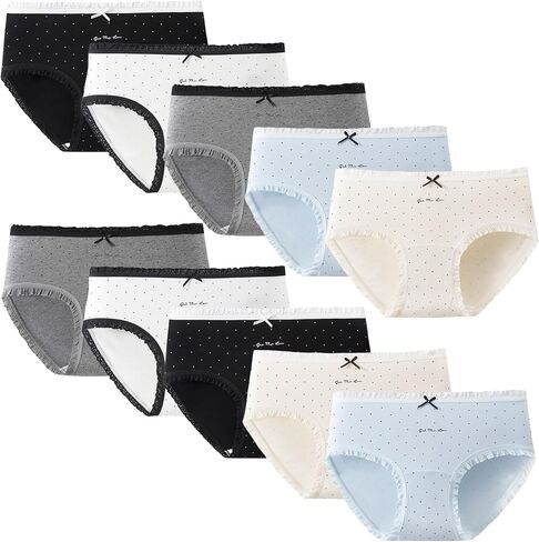 Teen Girls Underwear, 5 Packs Cotton Briefs with Lace & Dot Design for Teens 8-14 Years in Kuwait