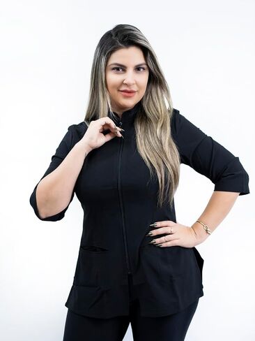 Women’s Bleach-Resistant Scrub Top, Spa & Esthetician Uniform Jacket with Black Zipper, 3/4 Sleeve in Saudi Arabia