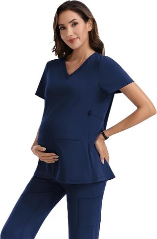 QBK Women's Maternity Scrub Tops V-Neck Classic Fit with Two Pockets for Medical Uniforms Four-Way Stretch, Anti-Wrinkle in Kuwait