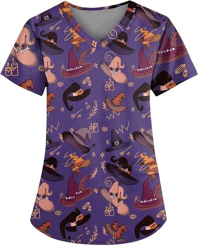 Scrubs for Women Plus Size Stretch Short Sleeve V Neck Pattern Nurse Tops Working Uniform Nursing Top with Pockets in Saudi Arabia