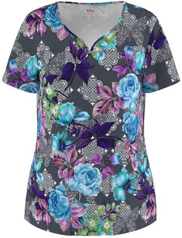 Women's 3 Pocket Printed Stretch Scrub Top in Saudi Arabia