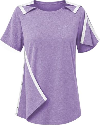 Post Shoulder Surgery Shirts for Women Tear Away Side Snap Short Sleeve Chemo Port Shirts Adaptive Clothing Postpartum Shirt in Saudi Arabia