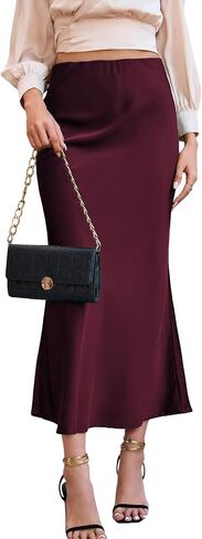 Women's Maxi Skirt Elegant Satin Fishtail High Waist Midi Long Silk Casual Skirts for Cocktail Party Wedding in Saudi Arabia