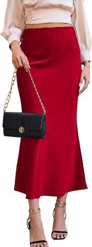 Women's Maxi Skirt Elegant Satin Fishtail High Waist Midi Long Silk Casual Skirts for Cocktail Party Wedding in Saudi Arabia