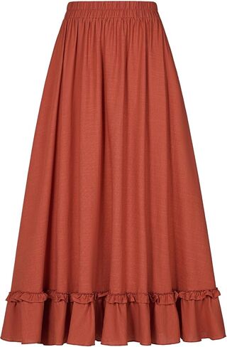 YESSA Womens Boho Renaissance Skirt Flowy Maxi Skirt with Pockets Medieval Pirate Ren Faire A-Line High Waist Elastic Ruffles in Kuwait
