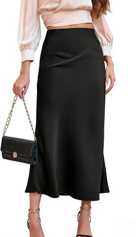 Women's Maxi Skirt Elegant Satin Fishtail High Waist Midi Long Silk Casual Skirts for Cocktail Party Wedding in Saudi Arabia