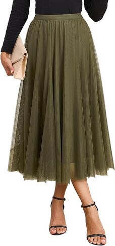 3-Season Women's Tulle Skirt Elastic High Waist A-Line Layered Flowy Long Tutu | Date Night Fall Party Casual Wear in Saudi Arabia