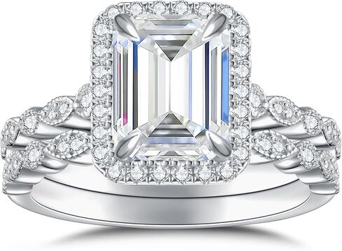 Moissanite Engagement Ring for Women Bridal Rings Set 3CT Moissanite Ring Emerald Cut D Color VVS1 Promise Ring Stackable Ring Anniversary Birthday Gift Size 5-10 in Saudi Arabia