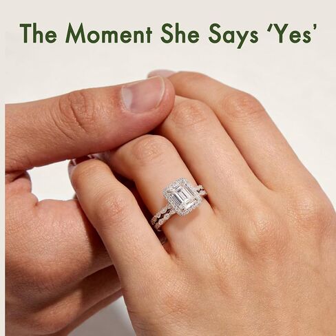 Moissanite Engagement Ring for Women Bridal Rings Set 3CT Moissanite Ring Emerald Cut D Color VVS1 Promise Ring Stackable Ring Anniversary Birthday Gift Size 5-10 in Saudi Arabia