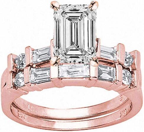 14K White Gold 3.75 Carat LAB GROWN DIAMOND Channel Set Baguette And Round Emerald Cut Diamond Engagement Ring Bridal Wedding Set (G-H Color VS1-VS2 Clarity 3 Ct Center) in Kuwait